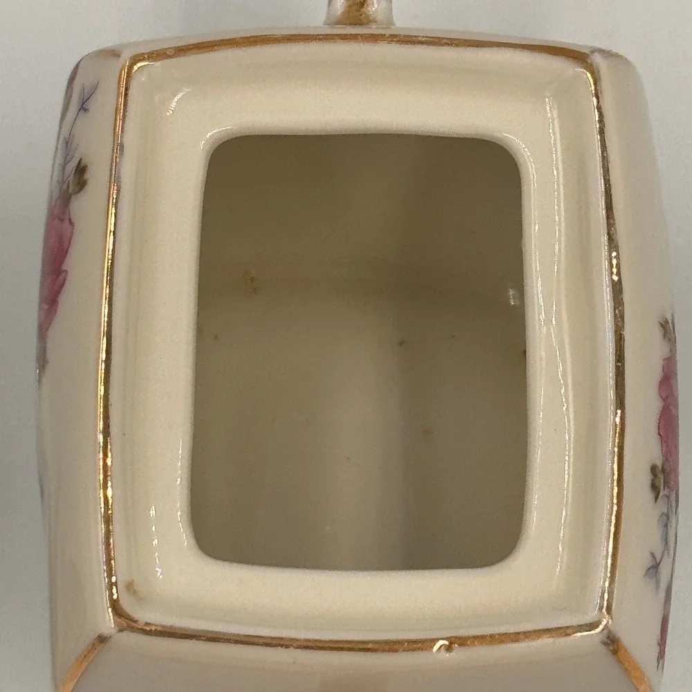 Vintage Royal Sealy China Pink Rose Lidded Sugar Bowl Gold Gilded Japan Decor